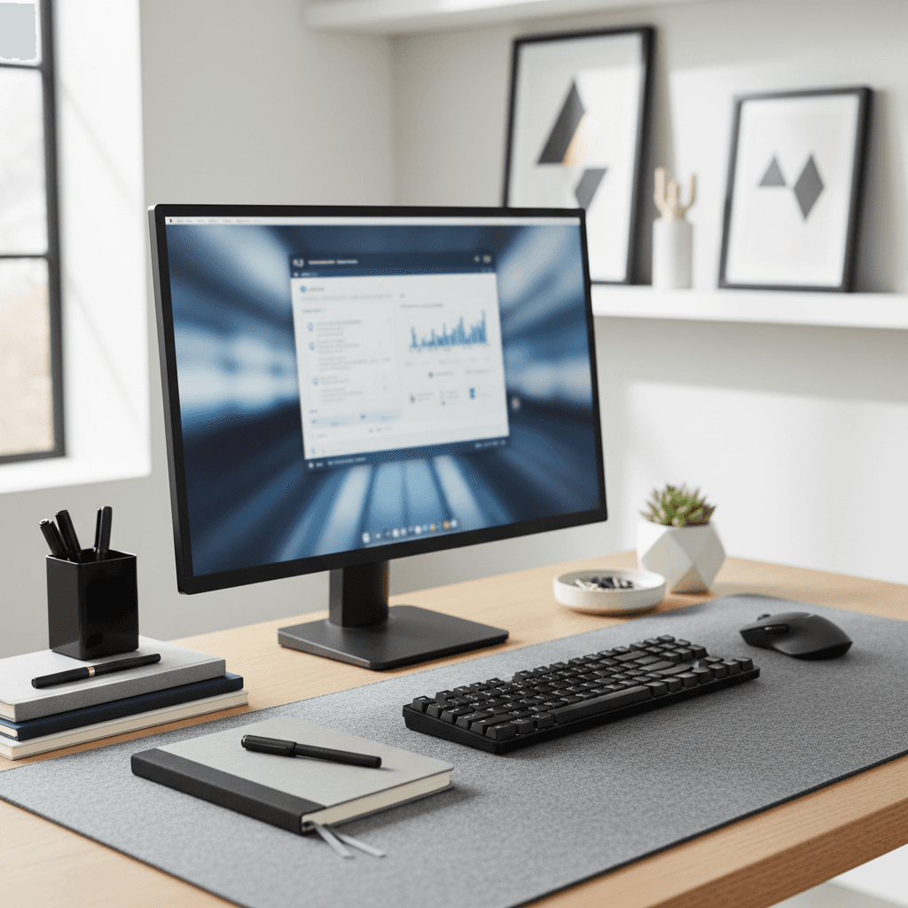 Organized home office with clear surfaces